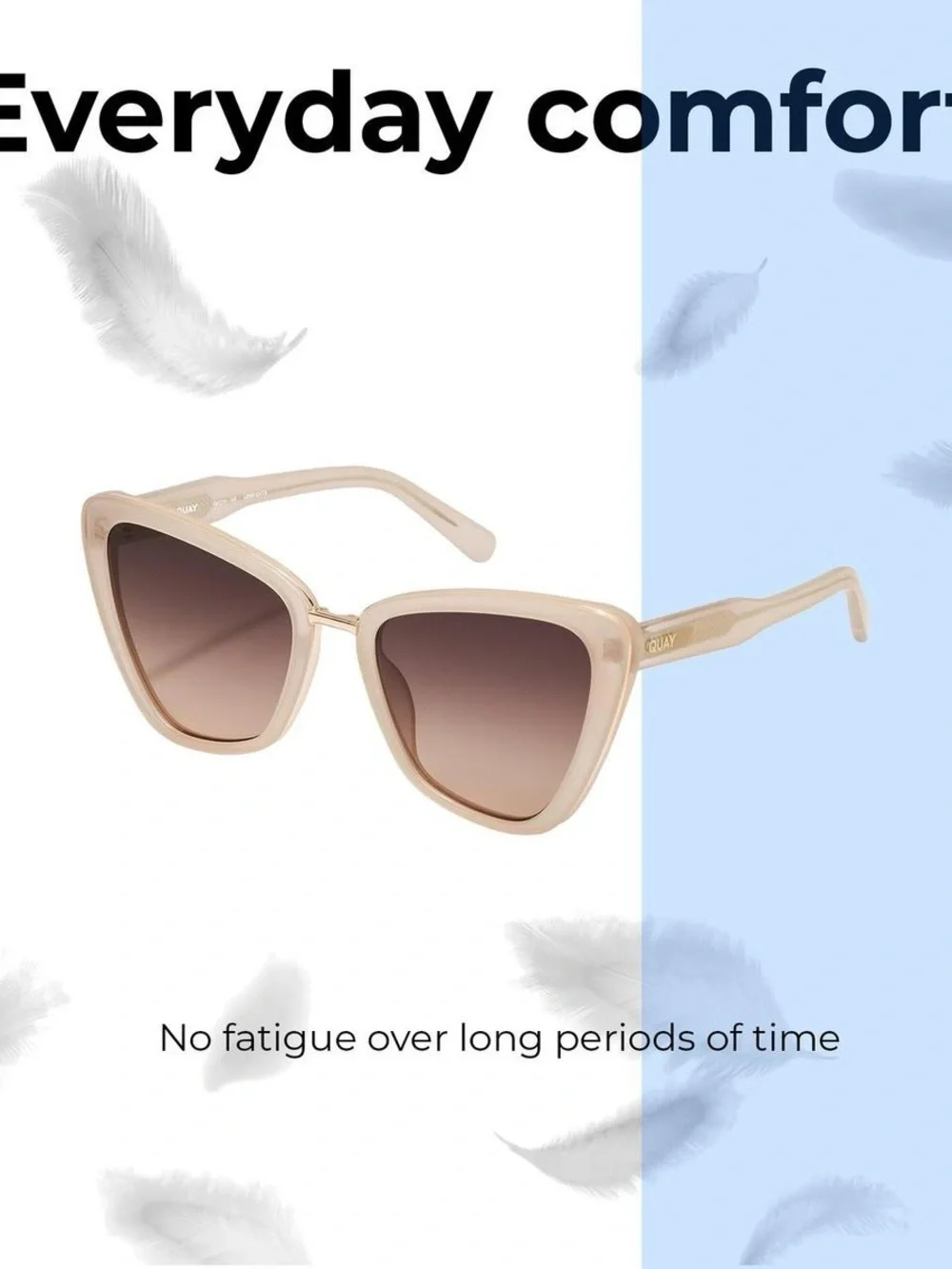 QUAY Australia All Talk Womens Cat Eye Designer Sunglasses Bone White/Brown 58mm